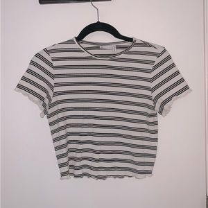 ASOS | Black & White Stripped Ribbed Crop T-Shirt